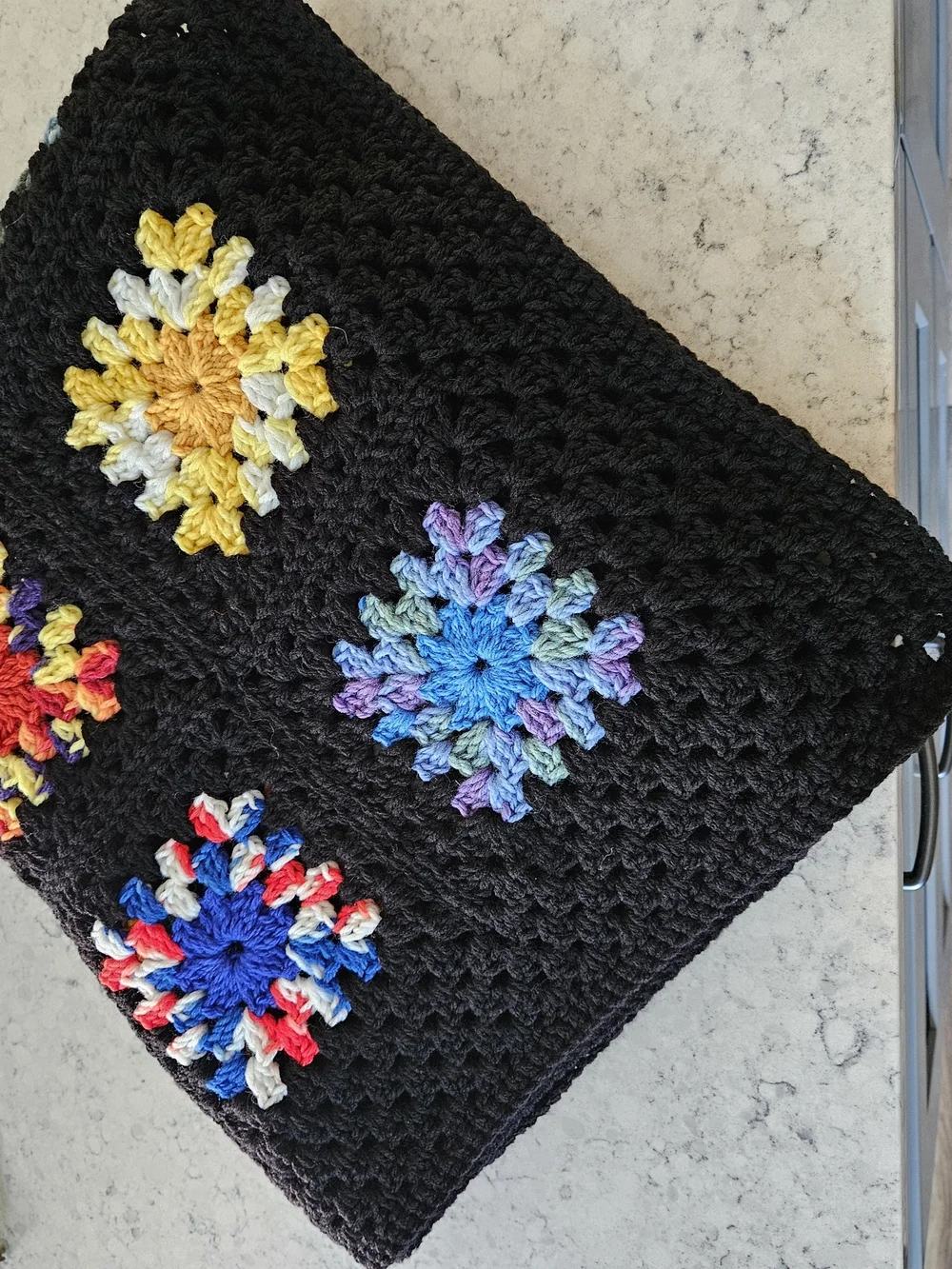 Vtg 1970s Crochet Granny Square Afghan Blanket Roseanne Throw 31x60 Pristine